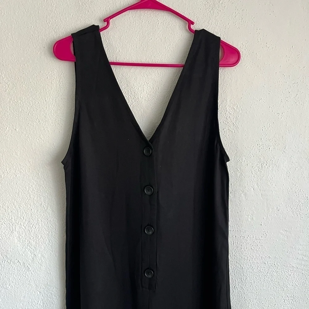 Grey Lab Woman Black Sleevless V- Neck Wide Leg Jumpsuit, Size Large